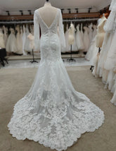 REAL Bohemian Simple Lace Wedding Dress V-Neck Long Sleeve - MyChicDress